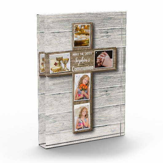 ウッドクロス素朴ファースト・ホーリー・コミュニオンフォト フォトブロック (左)
