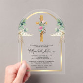 ウッドクロス金ゴールドアーチパンパスユーカリプタスバプテスマ アクリル招待状 (インサイチュ (ポータブル))