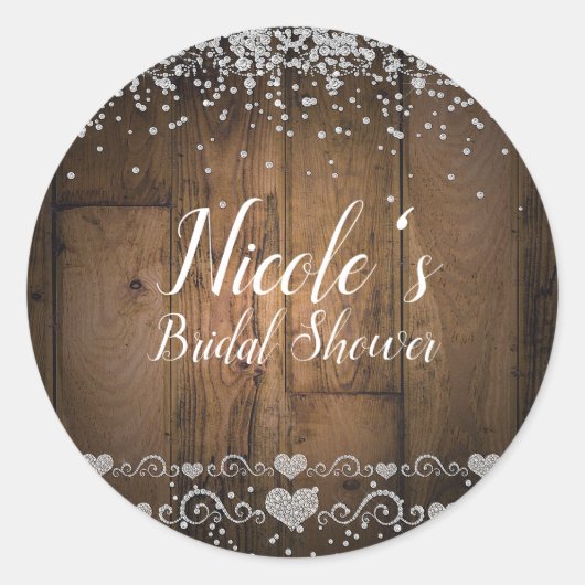 ウッドグラム素朴ダイヤモンドグリッターパーティーフェイブ ラウンドシール (正面)