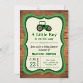 ウッドグリーン素朴ファームトラクターベビーシャワー 招待状 (正面)
