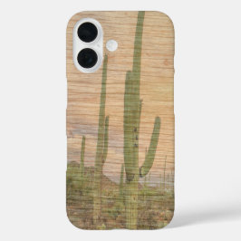 ウッドグレインの砂漠のサボテンの植物の写真画像 iPhone 16ケース