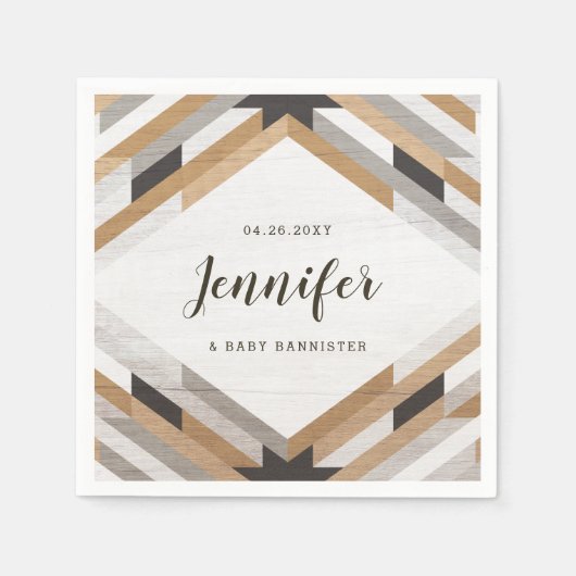 ウッドグレインコラージュニュートラルカスタムパーティーナプキン スタンダードカクテルナプキン (正面)