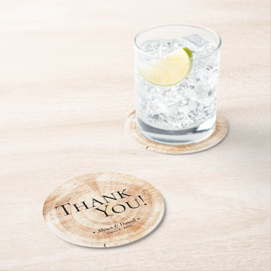 ウッドグレインサンキューユー素朴結婚式の引き出物 ラウンドペーパーコースター (インサイチュ)