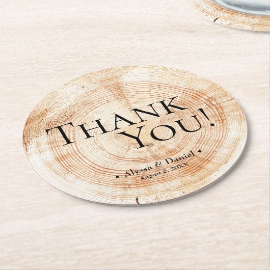 ウッドグレインサンキューユー素朴結婚式の引き出物 ラウンドペーパーコースター (アングル)