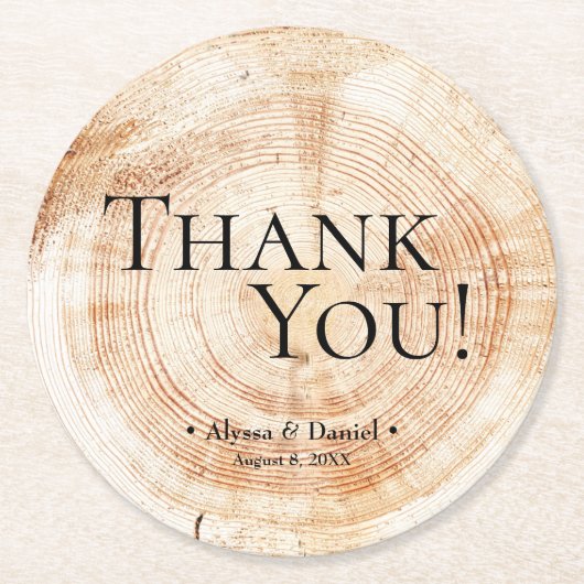 ウッドグレインサンキューユー素朴結婚式の引き出物 ラウンドペーパーコースター (正面)