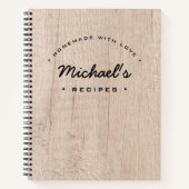 ウッドグレインパーソナライズされたホームメイドウィズラブレシピ ノートブック (正面)