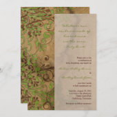 ウッドグレインフローラグリーン結婚式招待状 招待状 (正面/裏面)