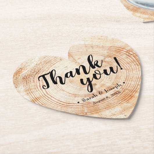 ウッドグレイン素朴ズ結婚サンキューハート形 ペーパーコースター (アングル)