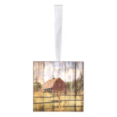 ウッドグレイン西部の田舎の赤結婚納屋 キューブオーナメント (右)