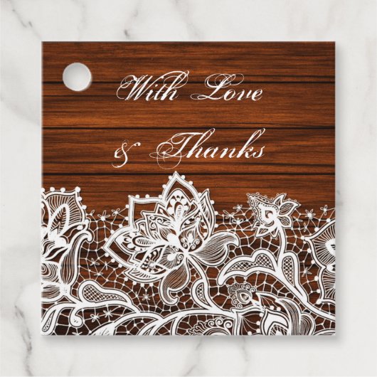 ウッドグレイン&手の込んだフローラレース結婚ズ フェイバータグ (正面)