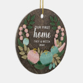 ウッドグレーンウエーファーストパーソナライズされたホームボー花模様 セラミックオーナメント (右)