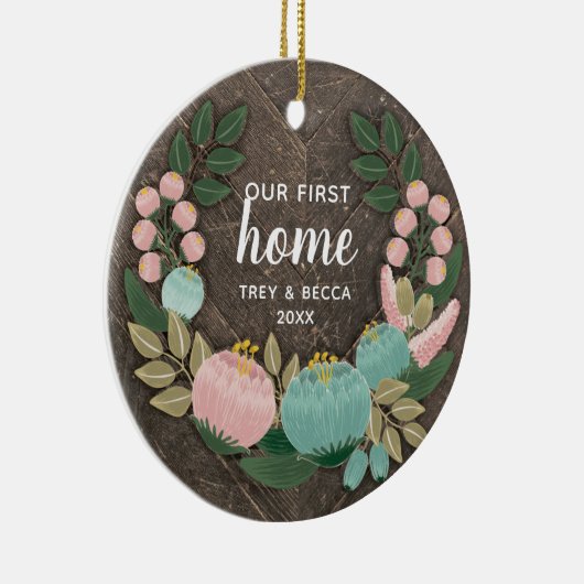 ウッドグレーンウエーファーストパーソナライズされたホームボー花模様 セラミックオーナメント (右)