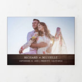 ウッドグ素朴リーンパーム離れリース写真結婚s 三つ折り招待状 (カバー)