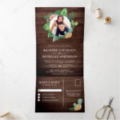 ウッドグ素朴リーンパーム離れリース写真結婚s 三つ折り招待状 (内部)