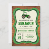 ウッドグ素朴リーンファームトラクター子供の誕生日パーティー 招待状 (正面)