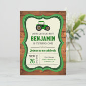 ウッドグ素朴リーンファームトラクター子供の誕生日パーティー 招待状 (スタンド正面)