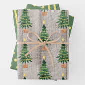 ウッドグ素朴リーン金ゴールドクリスマス水玉模様ストライプ ラッピングペーパーシート (インサイチュ)