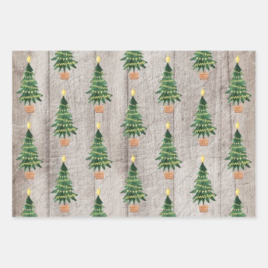 ウッドグ素朴リーン金ゴールドクリスマス水玉模様ストライプ ラッピングペーパーシート (正面)