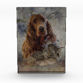 ウッドコック付きアイリッシュセッター フォトブロック (正面)