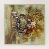 ウッドコック狩りウィズブリタニースパニエル犬 ジグソーパズル (横)