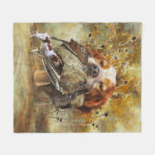 ウッドコック狩りウィズブリタニースパニエル犬 フリースブランケット (正面(横))