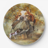 ウッドコック狩りウィズブリタニースパニエル犬 ペーパープレート (正面)
