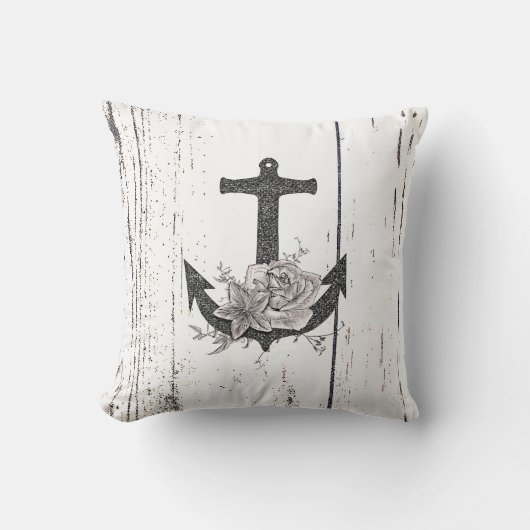 ウッドコースト素朴ビーチいかりヴィンテージフローラ クッション (正面)