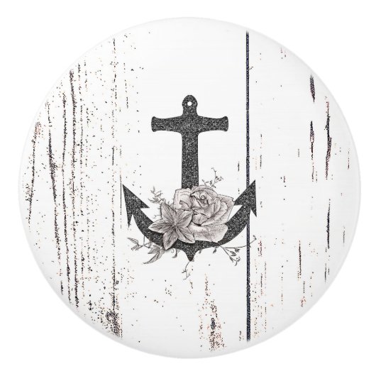 ウッドコースト素朴ビーチいかりヴィンテージフローラ セラミックノブ (正面)