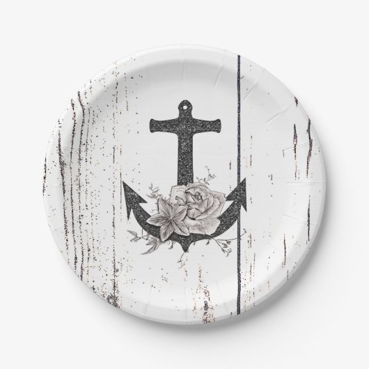 ウッドコースト素朴ビーチいかりヴィンテージフローラ ペーパープレート (正面)