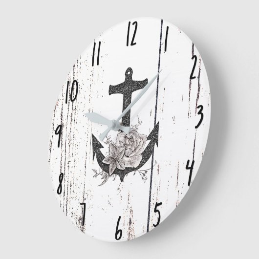 ウッドコースト素朴ビーチいかりヴィンテージフローラ ラージ壁時計 (傾斜)