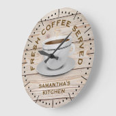 ウッドコ素朴ーヒーテーマファームハウスネームキッチン ラージ壁時計 (傾斜)