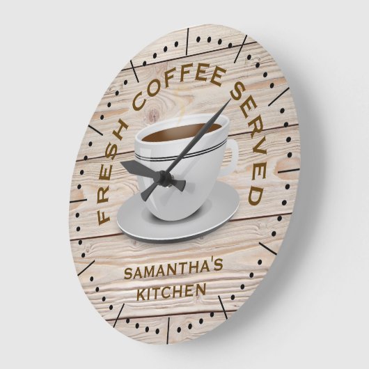 ウッドコ素朴ーヒーテーマファームハウスネームキッチン ラージ壁時計 (傾斜)