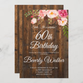 ウッドサプライズ60誕生日素朴フローラ 招待状 (正面/裏面)