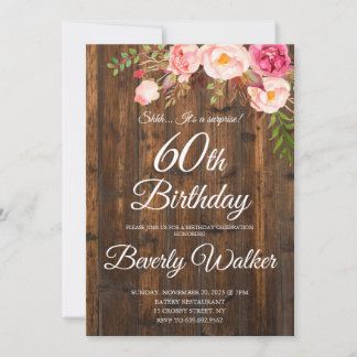 ウッドサプライズ60誕生日素朴フローラ 招待状