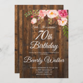 ウッドサプライズ70誕生日素朴フローラ 招待状 (正面/裏面)