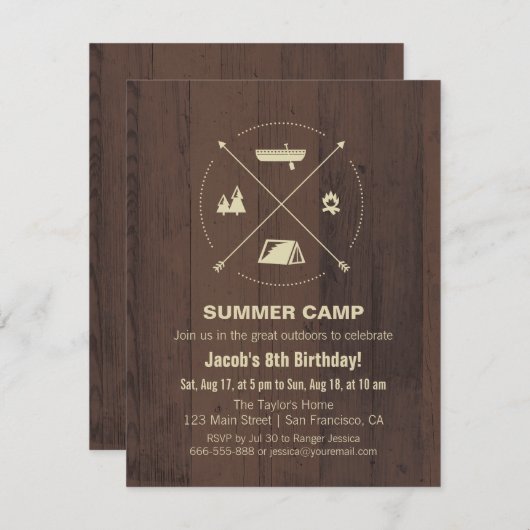 ウッドサマーキャンプバースデーパーティ招待状 招待状 (正面/裏面)