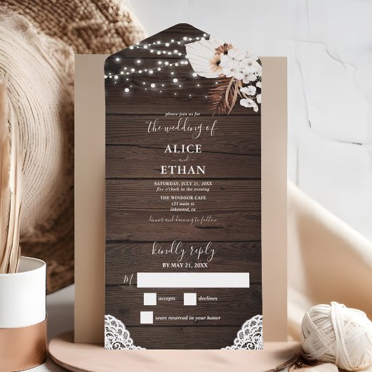 ウッドサマー素朴ボホトロピカルフラワースクリプト オールインワン招待状