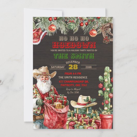 ウッドサンタ素朴ホームダウンホリデークリスマスパーティー 招待状 (正面)