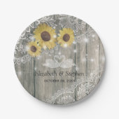 ウッドサンフラワーズレースストリングライトウェディングシャワー ペーパープレート (正面)