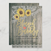 ウッドサンフラワーズレースブランチバブリーブライダルシャワー 招待状 (正面/裏面)