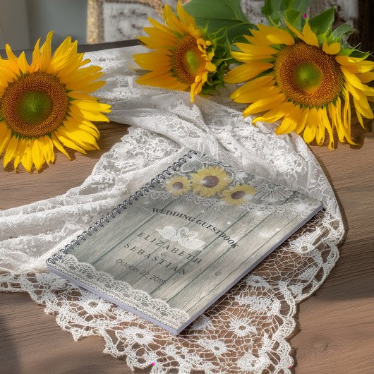 ウッドサンフラワーレースのストリングライト結婚ズのゲストブック ノートブック