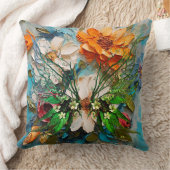 ウッドシバタフライ&フラワーカラフルズ装飾用クッション クッション (ブランケット)