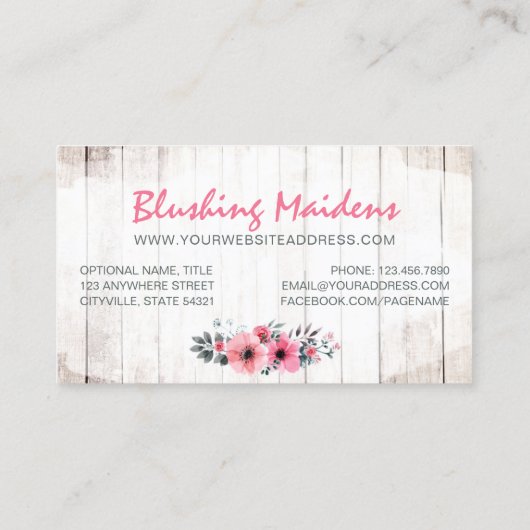 ウッドシャビー素朴シックなピンクローズアネモンフローラ 名刺 (裏面)
