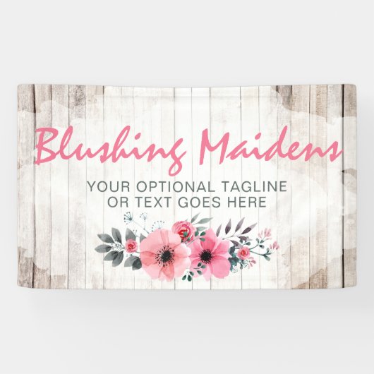 ウッドシャビー素朴シックなピンクローズアネモンフローラ 横断幕 (横)