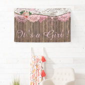 ウッドシャブ素朴ビーのシックなピンクのレース女の子の赤ちゃんシャワー 横断幕 (インサイチュ)
