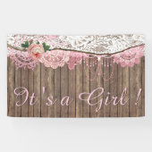 ウッドシャブ素朴ビーのシックなピンクのレース女の子の赤ちゃんシャワー 横断幕 (横)