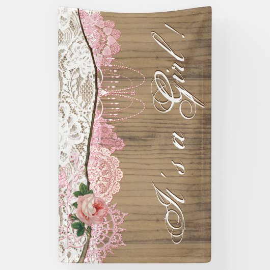 ウッドシャブ素朴ビーのシックなレース女の子の赤ちゃんシャワー 横断幕 (縦)