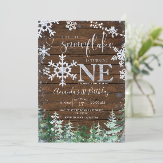 ウッドシルバーザリトルスノーフレークフォレスト誕生日 招待状 (スタンド正面)