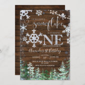 ウッドシルバーザリトルスノーフレークフォレスト誕生日 招待状 (正面/裏面)