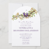 ウッドシーイエローパープルラブバード結婚式招待状 招待状 (正面)